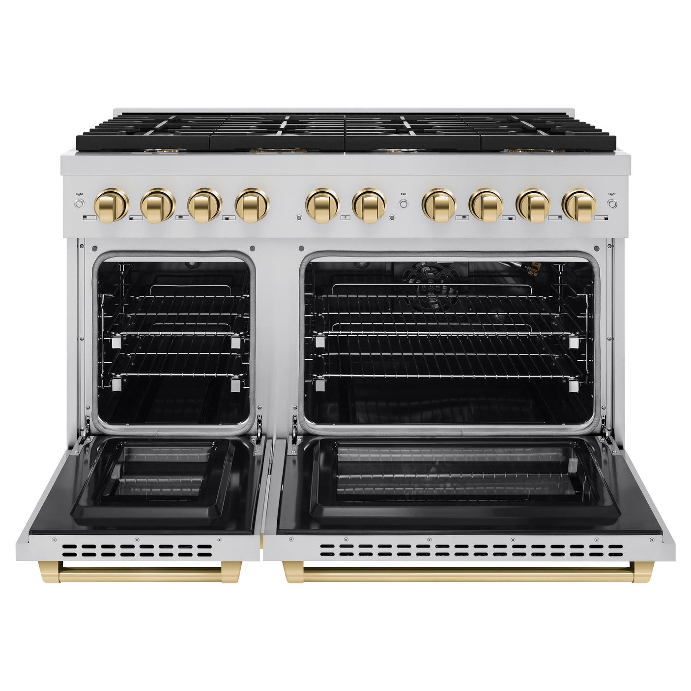 ZLINE Autograph Edition 48 in. 6.7 cu. ft. 8 Burner Double Oven Gas Range in Stainless Steel and Polished Gold Accents (SGRZ-48-G)