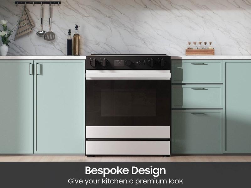 Bespoke 6.3 cu. ft. Smart Slide-In Electric Range with Smart Oven Camera & Illuminated Precision Knobs in White Glass