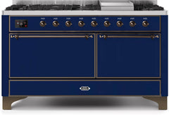 Majestic II 60 Inch Dual Fuel Liquid Propane Freestanding Range in Blue with Bronze Trim