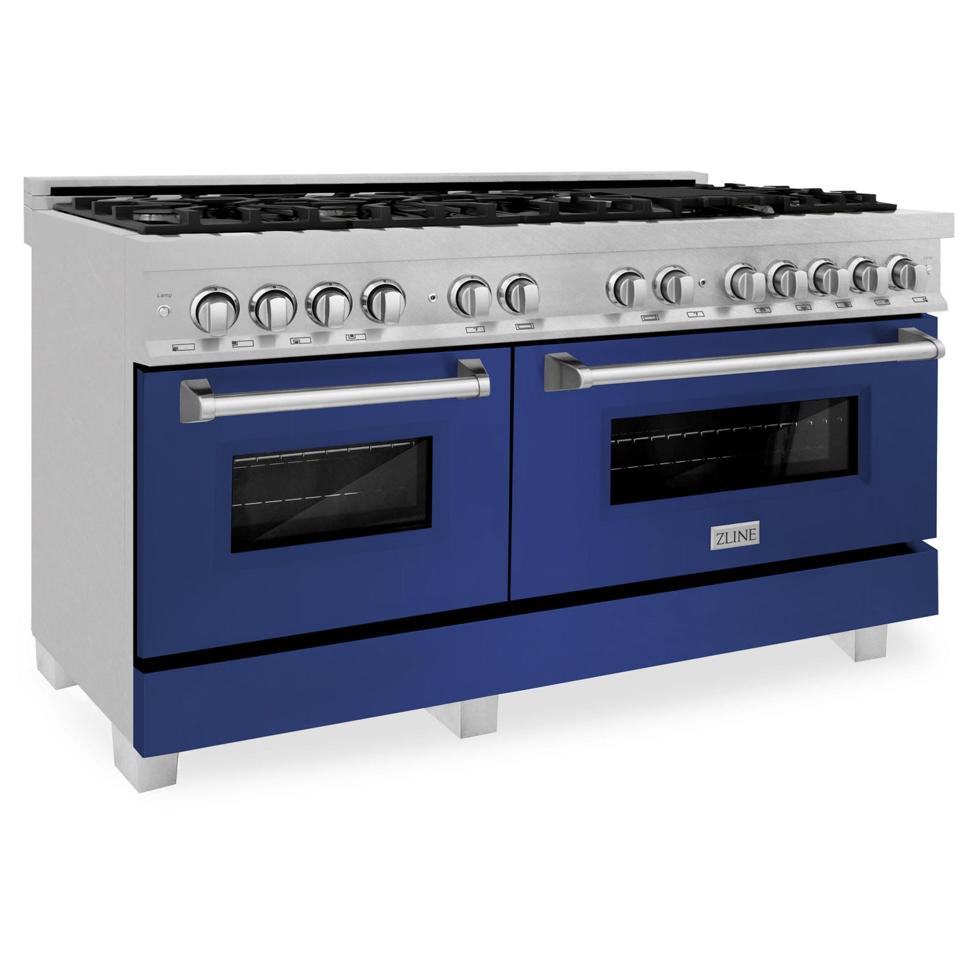 ZLINE 60 in. 7.4 cu. ft. Dual Fuel Range with Gas Stove and Electric Oven in DuraSnow Stainless Steel and Colored Door Options (RAS-60) [Color: DuraSnow Stainless Steel with Blue Matte Door]