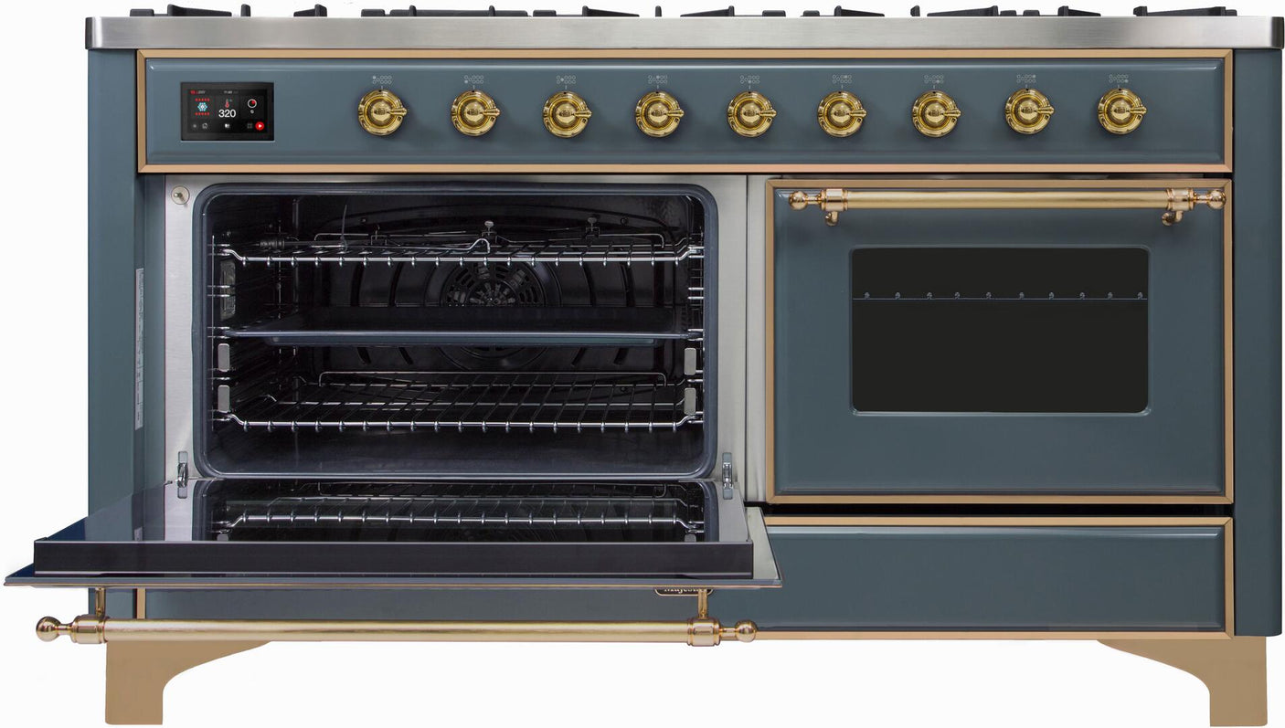 Majestic II 60 Inch Dual Fuel Liquid Propane Freestanding Range in Blue Grey with Brass Trim