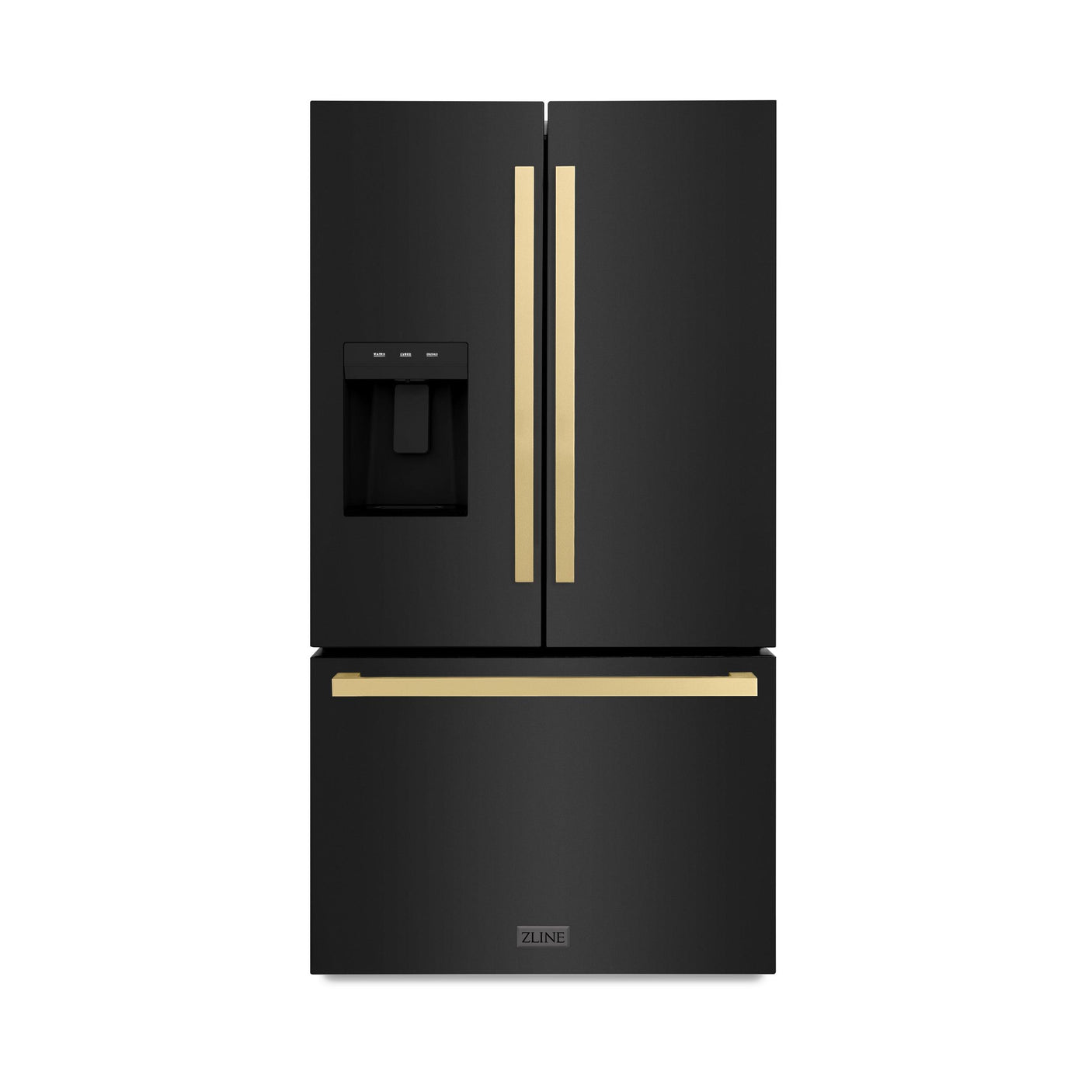 ZLINE Autograph Edition 36 in. 28.9 cu. ft. Standard-Depth French Door External Water Dispenser Refrigerator with Dual Ice Maker in Black Stainless Steel and Champagne Bronze Modern Handles (RSMZ-W36-BS-FCB)