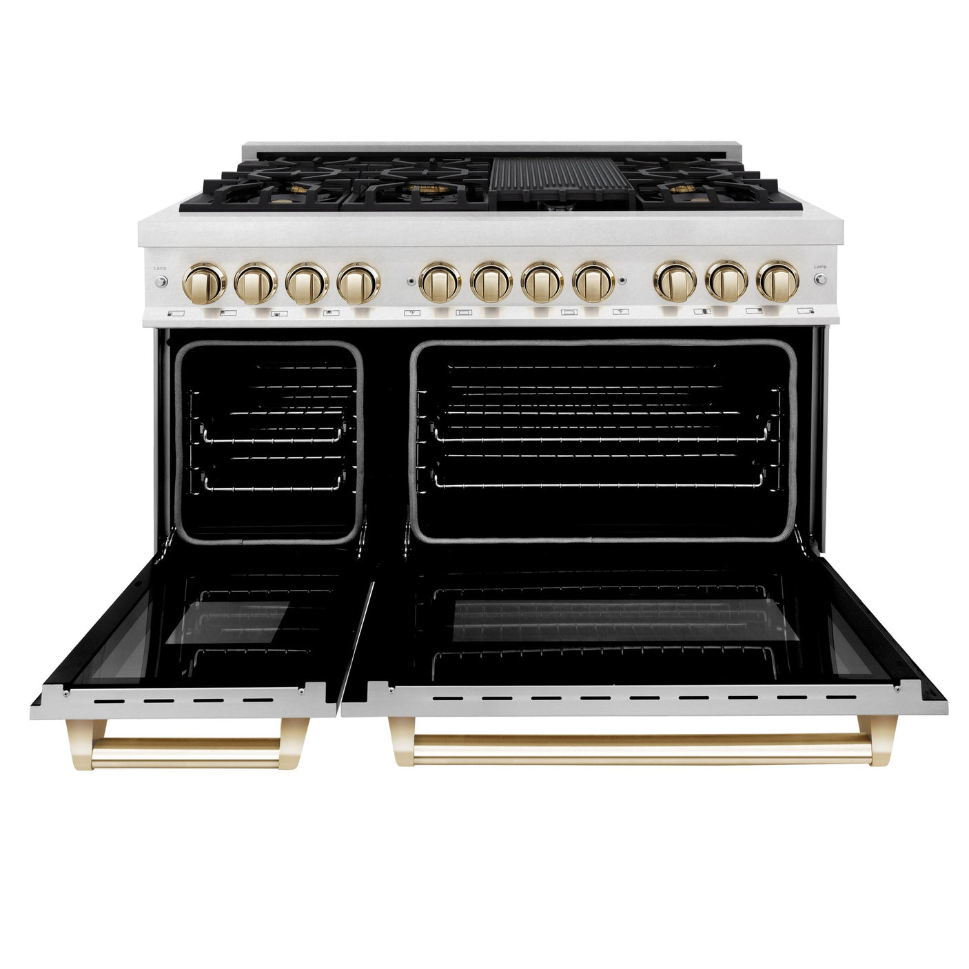 ZLINE Autograph Edition 48" 6.0 cu. ft. Dual Fuel Range with Gas Stove and Electric Oven in DuraSnow Stainless Steel with White Matte Door with Accents (RASZ-WM-48) [Color: Champagne Bronze]