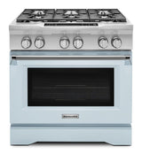 Limited Edition KitchenAid® 36'' 6-Burner Dual Fuel Freestanding Range, Commercial-Style - Misty Blue