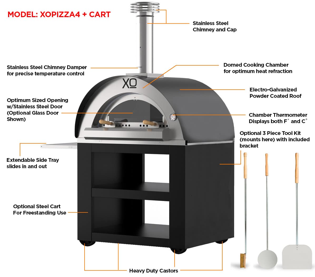 Pizza Oven Cart for XOPIZZA4 in Carbone (Black)