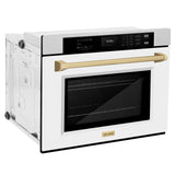 ZLINE 30 in. Autograph Edition Professional True Convection Single Wall Oven with Air Fry and Self Clean in DuraSnow' Stainless Steel with White Matte Door and Champagne Bronze Handle (WASSZ-WM-30-CB)