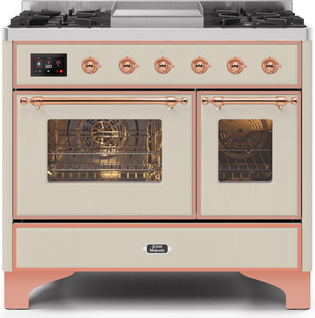 Majestic II 40 Inch Dual Fuel Natural Gas Freestanding Range in Antique White with Copper Trim