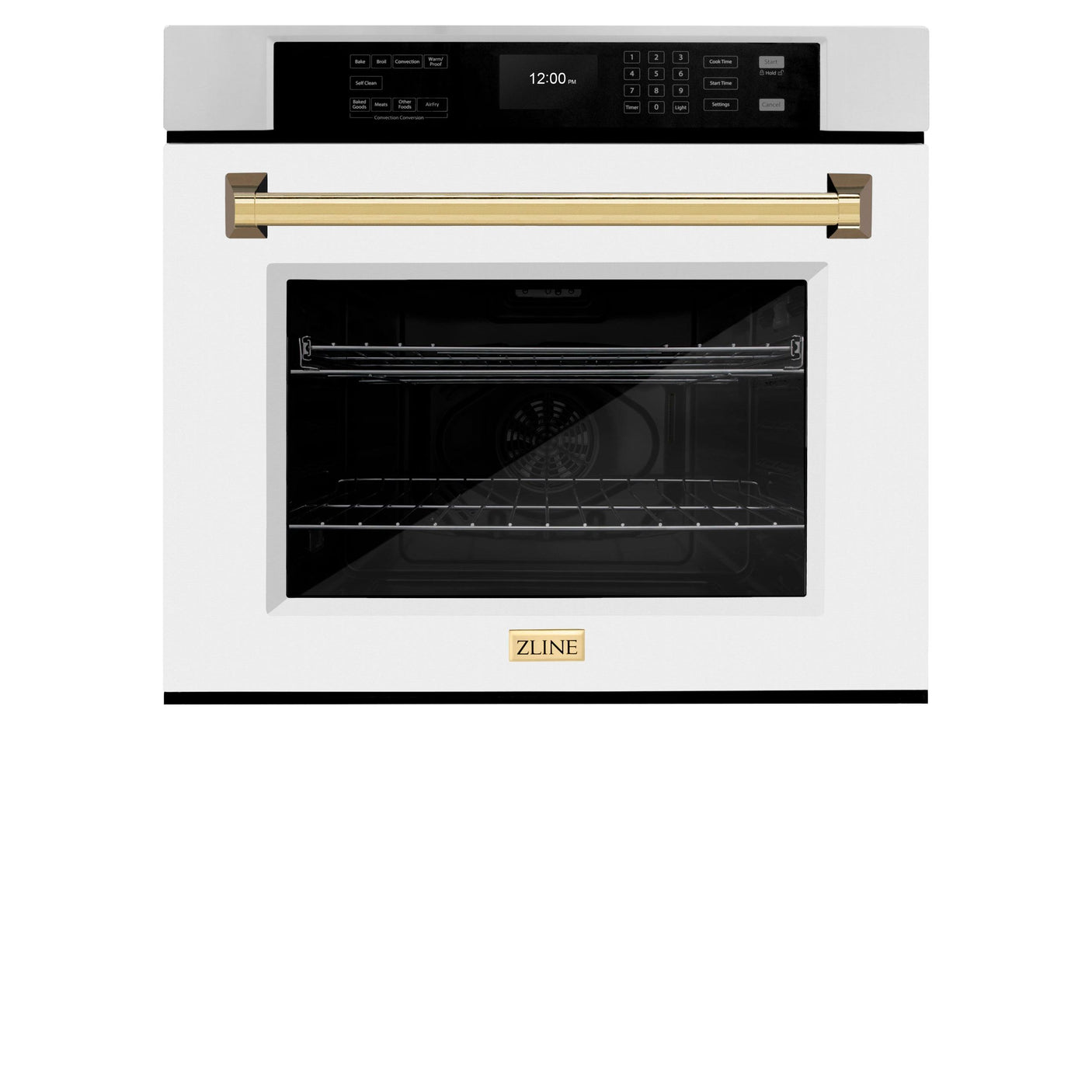 ZLINE 30 in. Autograph Edition Professional True Convection Single Wall Oven with Air Fry and Self Clean in Stainless Steel with White Matte Door and Polished Gold Handle (WASZ-WM-30-G)