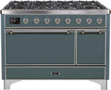 Majestic II 48 Inch Dual Fuel Liquid Propane Freestanding Range in Blue Grey with Chrome Trim