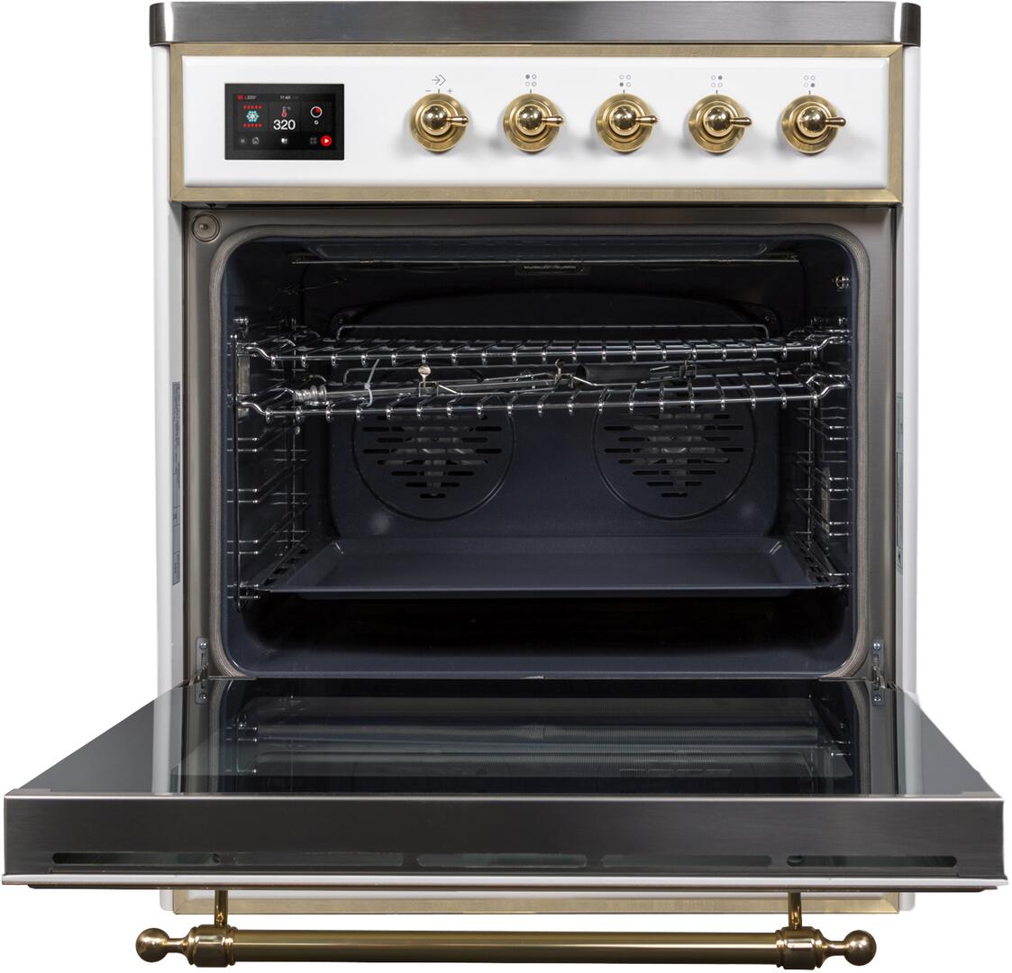 Majestic II 30 Inch Electric Freestanding Range in White with Brass Trim