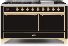 Majestic II 60 Inch Dual Fuel Liquid Propane Freestanding Range in Glossy Black with Brass Trim