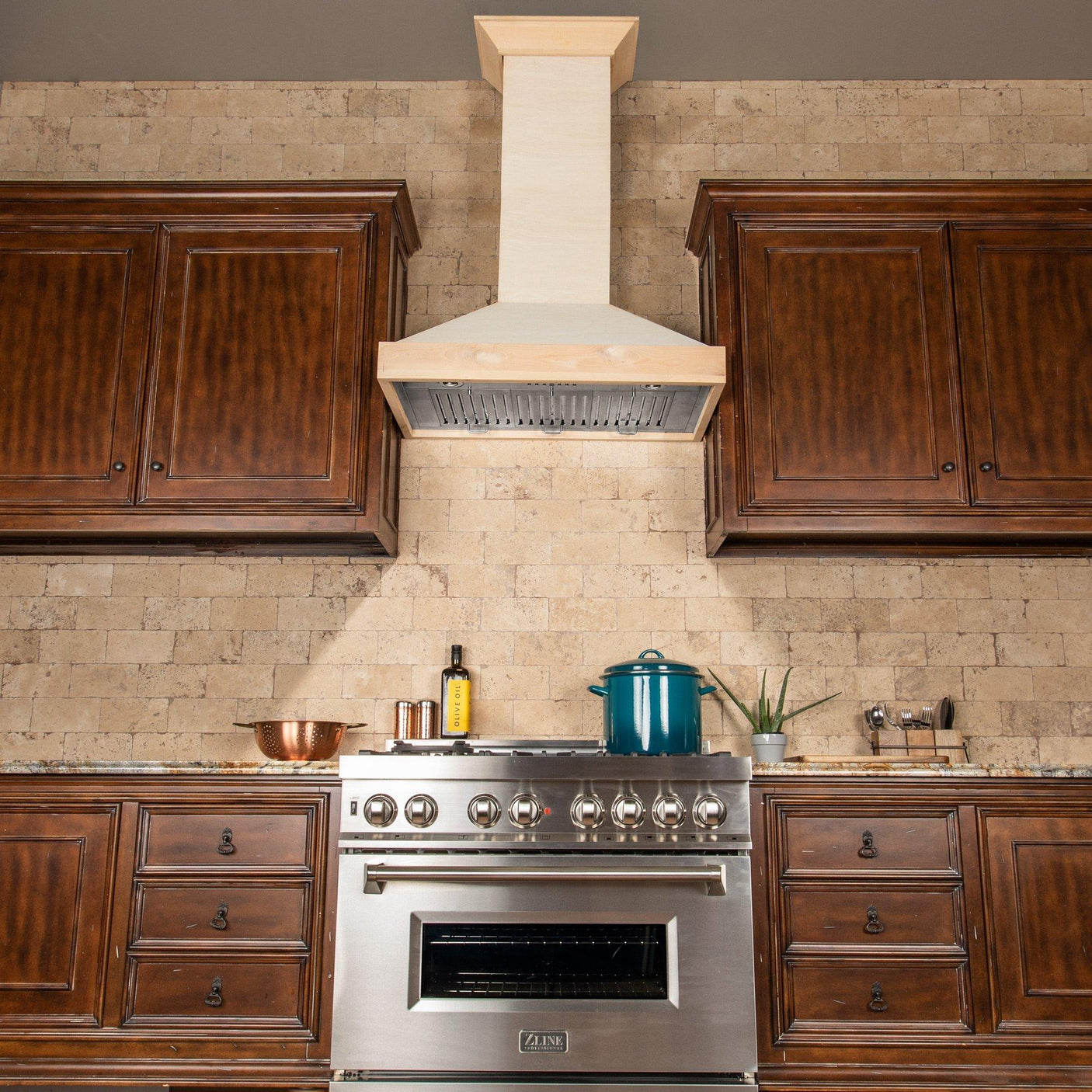 ZLINE Unfinished Wooden Wall Mount Range Hood - Includes Remote Motor (KBUF-RS) [Size: 36 Inch]