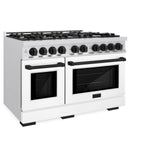 ZLINE Autograph Edition 48 in. 6.7 cu. ft. Select Double Oven Gas Range with 8 Burner Cooktop in DuraSnow' Stainless Steel with White Matte Doors and Matte Black Accents (HGRSZ-WM-48-MB)