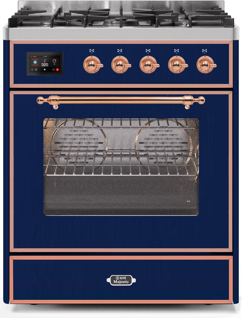 Majestic II 30 Inch Dual Fuel Liquid Propane Freestanding Range in Blue with Copper Trim