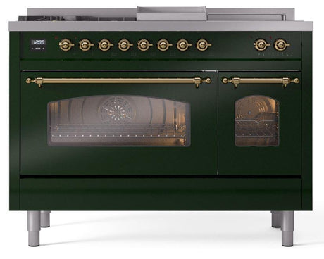 Nostalgie II 48 Inch Dual Fuel Liquid Propane Freestanding Range in Emerald Green with Brass Trim