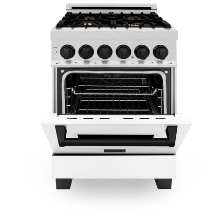 ZLINE Autograph Edition 24" 2.8 cu. ft. Dual Fuel Range with Gas Stove and Electric Oven in DuraSnow Stainless Steel with White Matte Door and Accents (RASZ-WM-24) [Color: Matte Black]