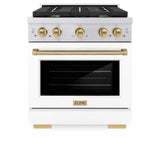 ZLINE Autograph Edition 30 in. 4.2 cu. ft. 4 Burner Gas Range with Convection Gas Oven in Stainless Steel with White Matte Door and Polished Gold Accents (SGRZ-WM-30-G)