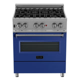 ZLINE 30 in. 4.0 cu. ft. Dual Fuel Range with Gas Stove and Electric Oven in All DuraSnow Stainless Steel with Color Door Options (RAS-SN-30) [Color: Blue Matte]