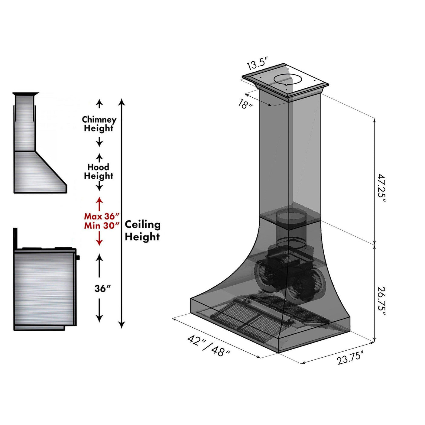 ZLINE Designer Series ZLINE DuraSnow Stainless Steel® Wall Range Hood (8632S) [Size: 42 Inch]