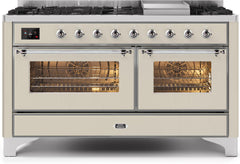 Majestic II 60 Inch Dual Fuel Liquid Propane Freestanding Range in Antique White with Chrome Trim