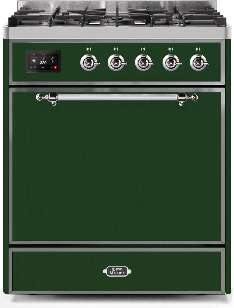 Majestic II 30 Inch Dual Fuel Liquid Propane Freestanding Range in Emerald Green with Chrome Trim