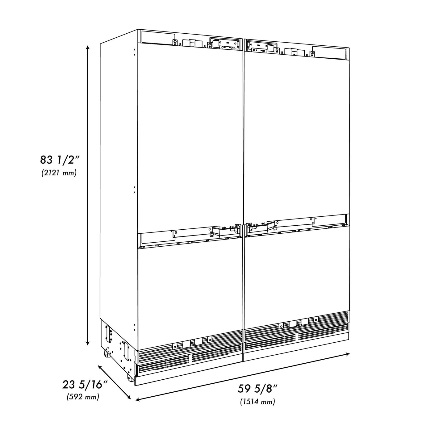 ZLINE 60 in. 32.2 cu. ft. Panel Ready French Door Built-In Bottom Freezer Refrigerator with Water Dispensers and Ice Makers with Graphite Gray Interior (GRBIV-60)