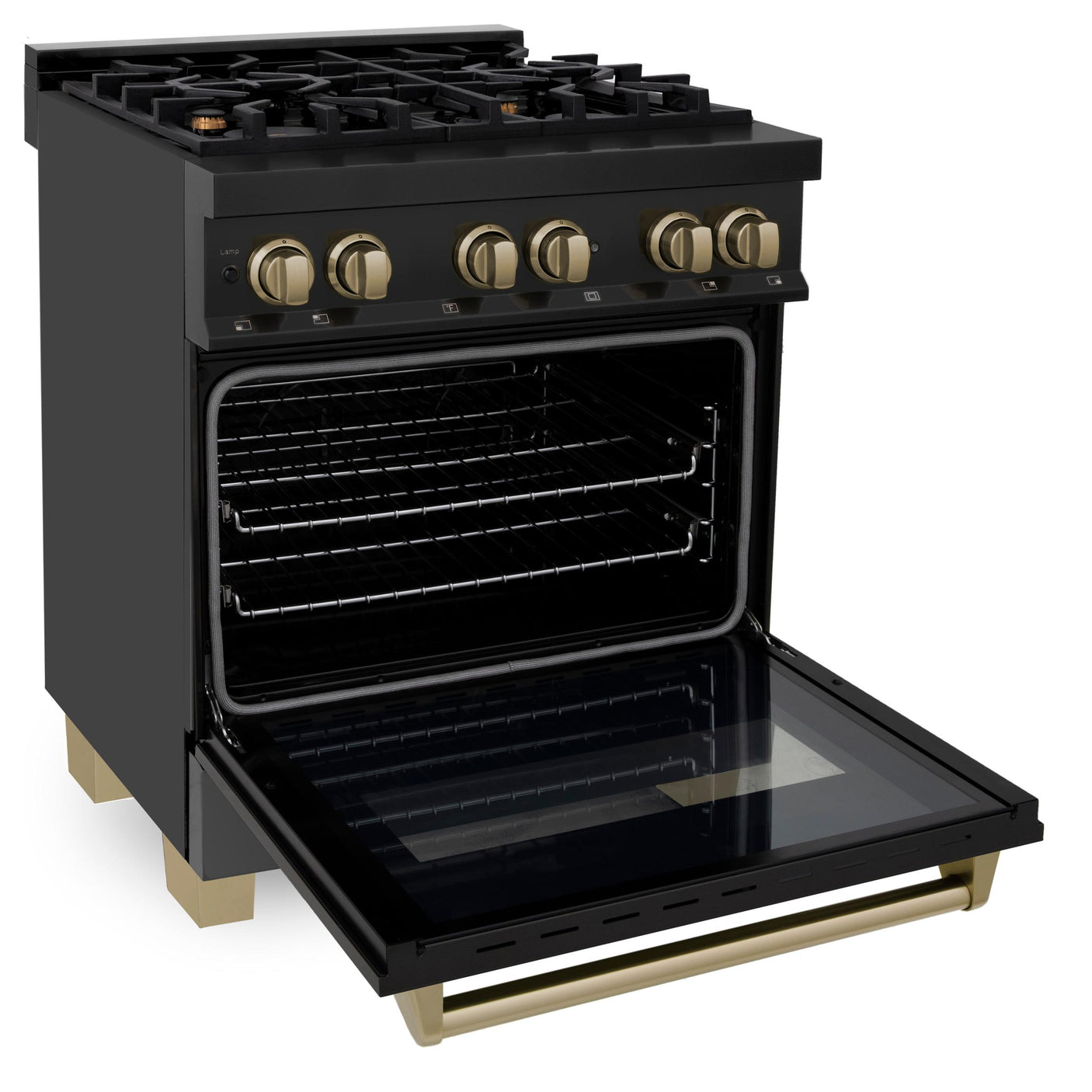 ZLINE Autograph Edition 30" 4.0 cu. ft. Dual Fuel Range with Gas Stove and Electric Oven in Black Stainless Steel with Accents (RABZ-30) [Color: Champagne Bronze]