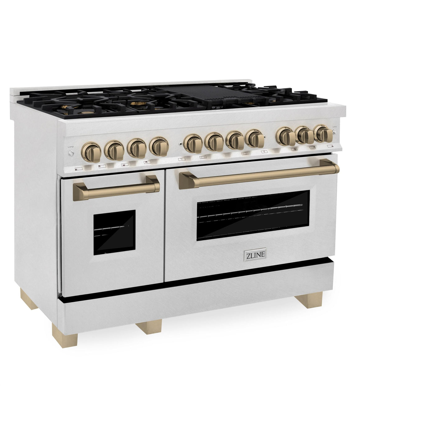 ZLINE Autograph Edition 48" 6.0 cu. ft. Dual Fuel Range with Gas Stove and Electric Oven in DuraSnow Stainless Steel (RASZ-SN-48) [Color: Champagne Bronze]