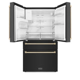 ZLINE 36" Autograph Edition 21.6 cu. ft Freestanding French Door Refrigerator with Water and Ice Dispenser in Fingerprint Resistant Black Stainless Steel with Accents (RFMZ-W-36-BS) [Color: Gold Accents]