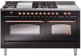 Nostalgie II 60 Inch Dual Fuel Natural Gas Freestanding Range in Glossy Black with Copper Trim