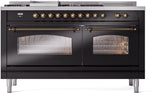 Nostalgie II 60 Inch Dual Fuel Natural Gas Freestanding Range in Glossy Black with Bronze Trim