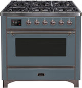 Majestic II 36 Inch Dual Fuel Liquid Propane Freestanding Range in Blue Grey with Bronze Trim