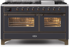 Majestic II 60 Inch Dual Fuel Natural Gas Freestanding Range in Matte Graphite with Bronze Trim