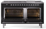 Nostalgie II 60 Inch Dual Fuel Natural Gas Freestanding Range in Glossy Black with Chrome Trim