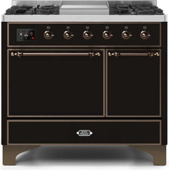 Majestic II 40 Inch Dual Fuel Liquid Propane Freestanding Range in Glossy Black with Bronze Trim