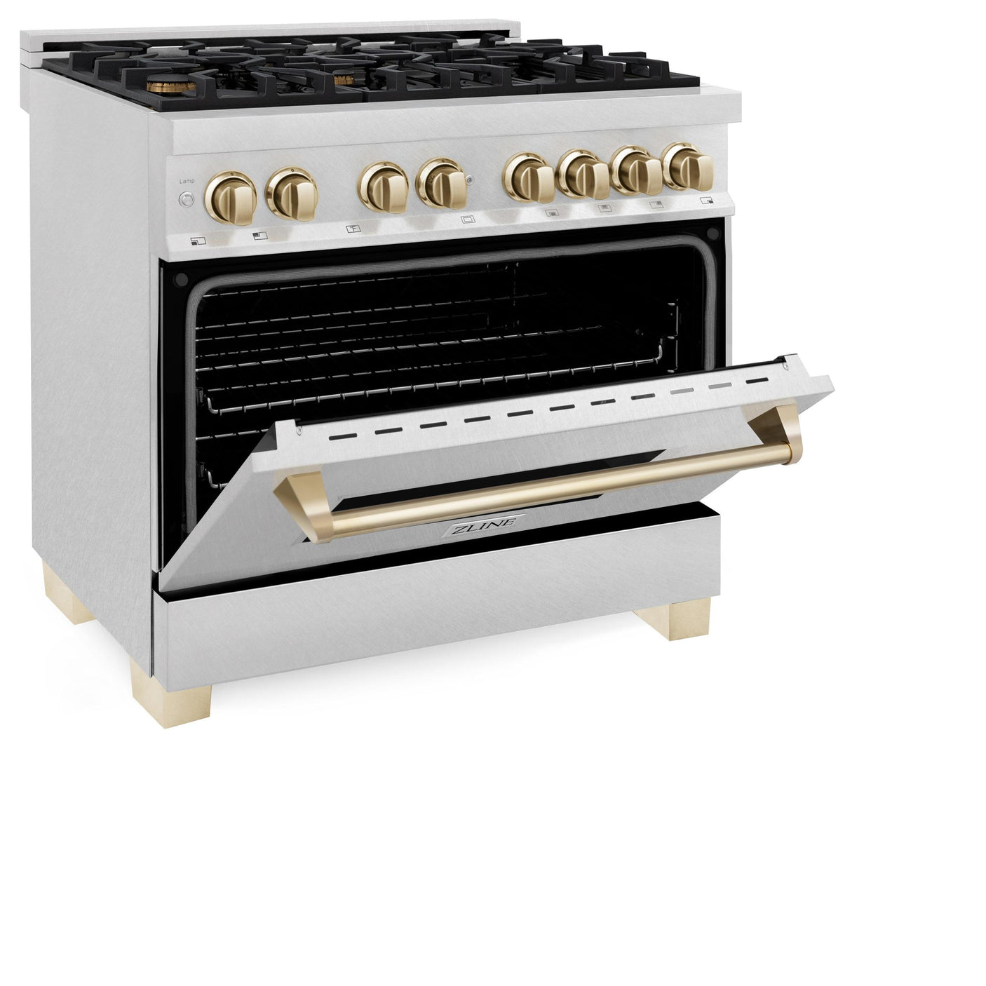 ZLINE Autograph Edition 36 in. 4.6 cu. ft. Dual Fuel Range with Gas Stove and Electric Oven in DuraSnow Stainless Steel with Accents (RASZ-SN-36) [Color: Gold]