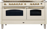 60" Nostalgie Series Freestanding Double Oven Dual Fuel Range with 8 Sealed Burners and Griddle in Antique White