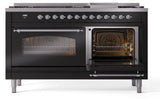 Nostalgie II 60 Inch Dual Fuel Liquid Propane Freestanding Range in Glossy Black with Chrome Trim