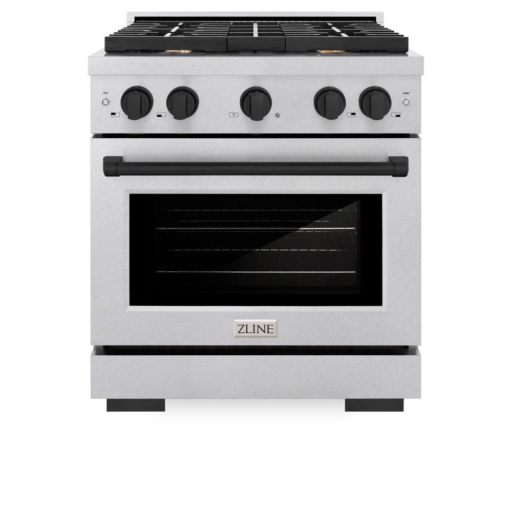 ZLINE Autograph Edition 30 in. 4.2 cu. ft. Paramount Dual Fuel Range with 4 Burner Gas Cooktop and Electric Convection Oven in DuraSnow' Stainless Steel with Matte Black Accents (SDRSZ-30-MB)