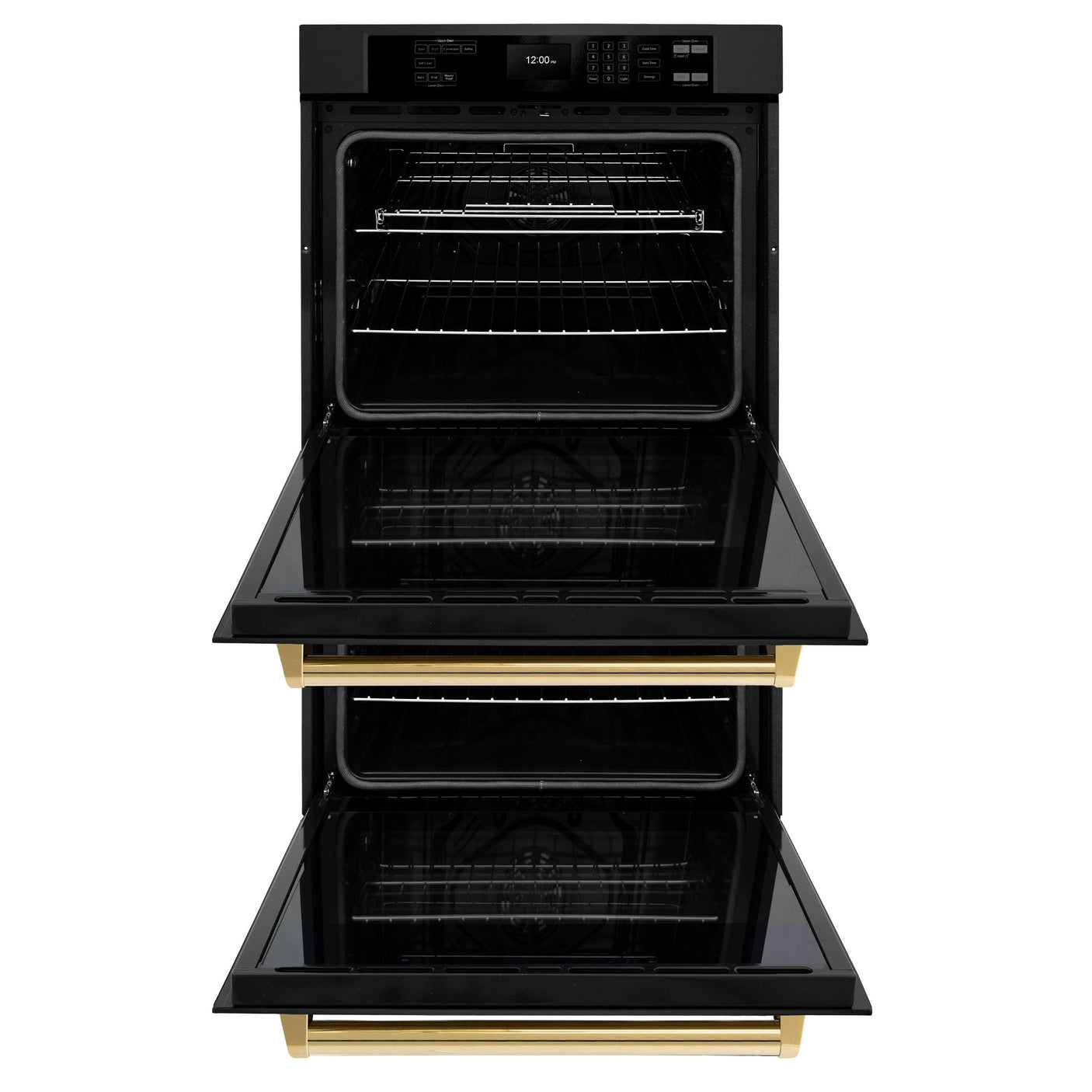 ZLINE 30 in. Autograph Edition Professional True Convection Double Wall Oven with Air Fry and Self Clean in Black Stainless Steel with Polished Gold Handles (WADBZ-30-G)