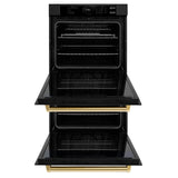 ZLINE 30 in. Autograph Edition Professional True Convection Double Wall Oven with Air Fry and Self Clean in Black Stainless Steel with Polished Gold Handles (WADBZ-30-G)