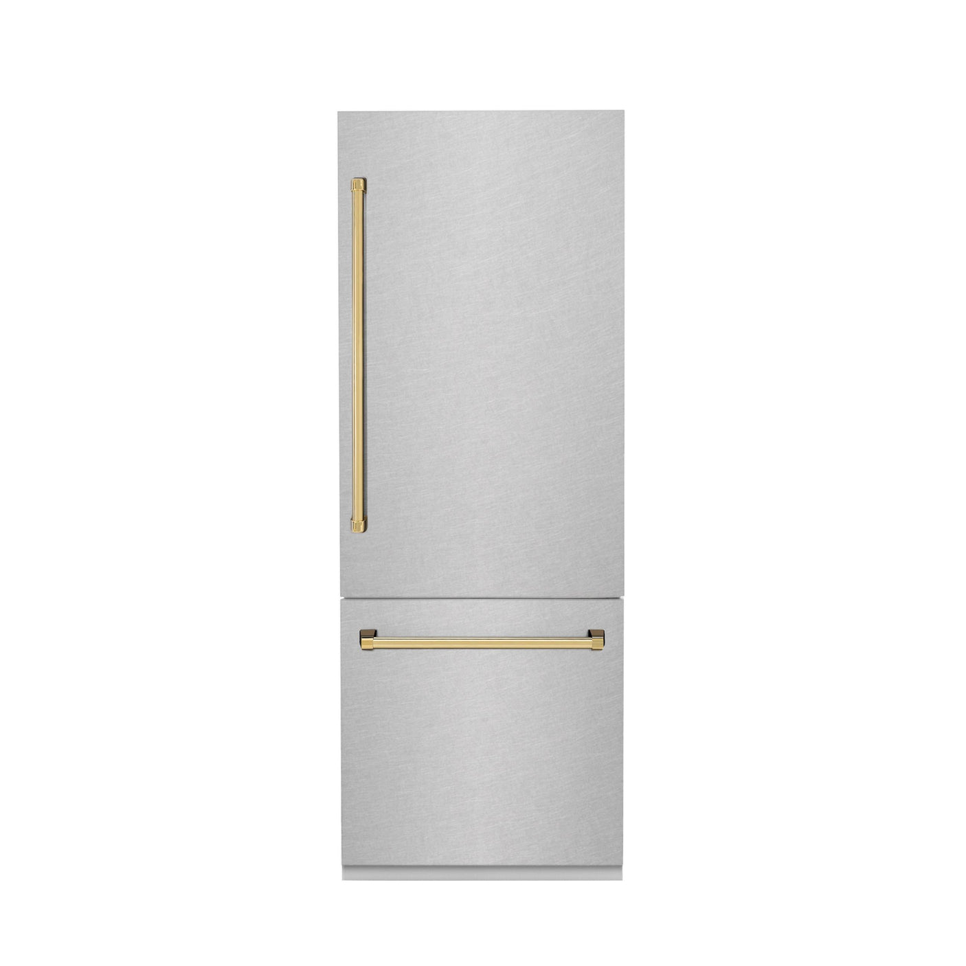 ZLINE 30" Autograph Edition 16.1 cu. ft. Built-in 2-Door Bottom Freezer Refrigerator with Internal Water and Ice Dispenser in Fingerprint Resistant Stainless Steel with Polished Gold Accents (RBIVZ-SN-30-G)