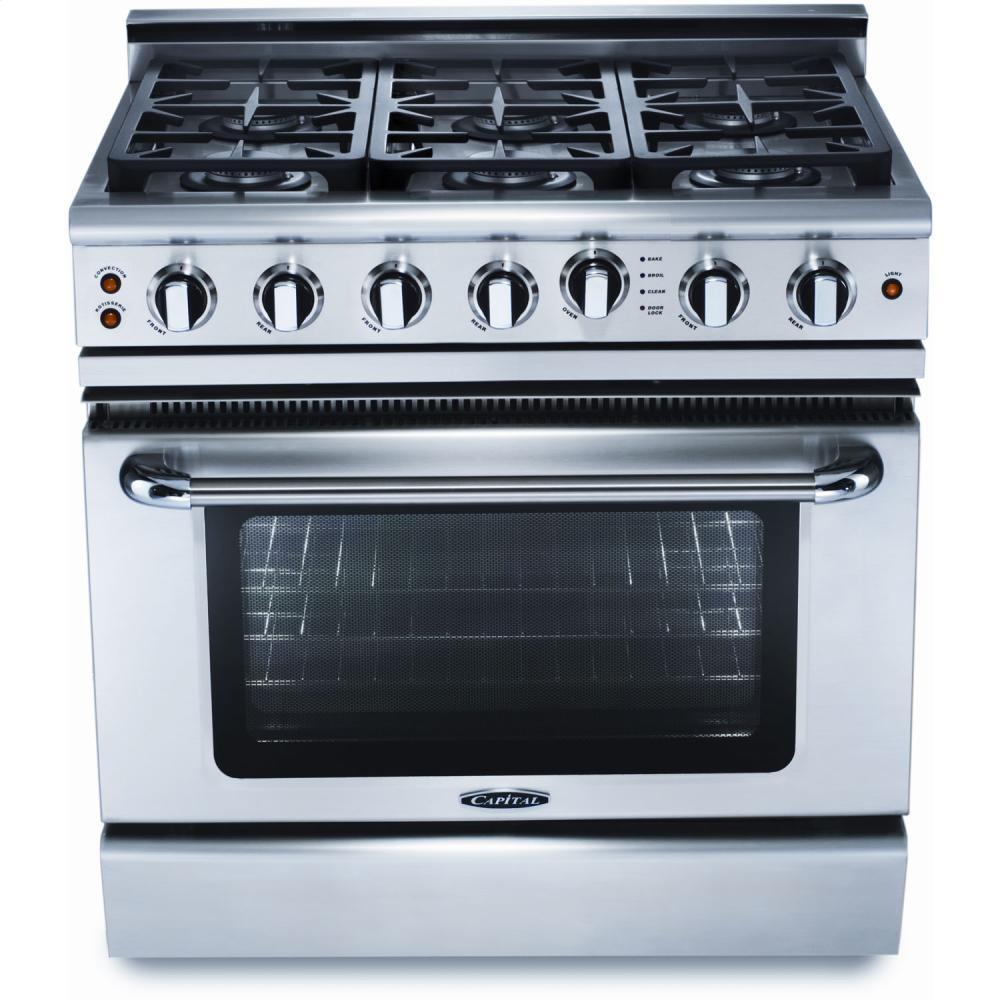 36" 6 Burner Gas Self-Clean Convection Range - NG