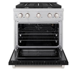 ZLINE 30 in. 4.2 cu. ft. Paramount Dual Fuel Range with 4 Burner Gas Cooktop and Electric Convection Oven in DuraSnow' Stainless Steel with Black Matte Door (SDRS-BLM-30)