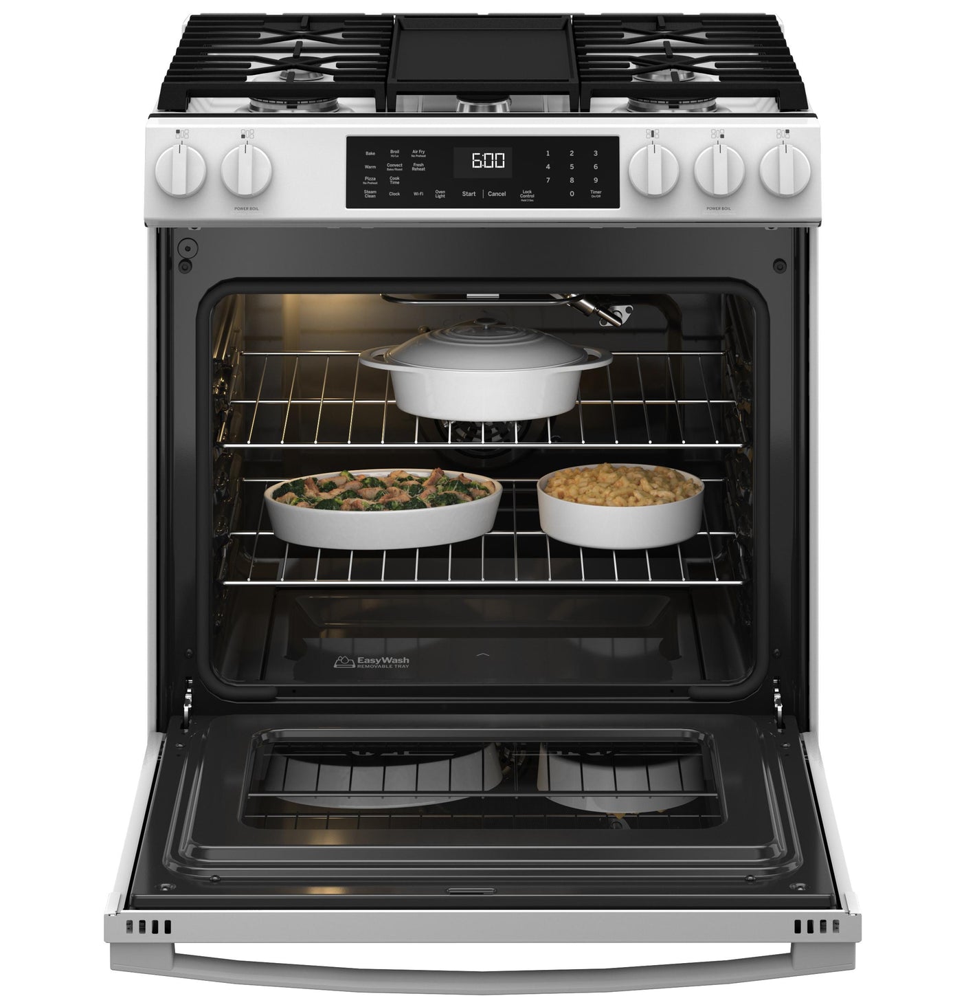 GE® 30" Slide-In Front-Control Convection Gas Range with No Preheat Air Fry and EasyWash™ Oven Tray