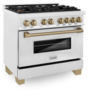 ZLINE Autograph Edition 36 in. 4.6 cu. ft. Dual Fuel Range with Gas Stove and Electric Oven in DuraSnow Stainless Steel with Accents (RASZ-SN-36) [Color: Champagne Bronze]