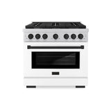 ZLINE Autograph Edition 36 in. 5.2 cu. ft. 6 Burner Gas Range with Convection Gas Oven in Stainless Steel with White Matte Door and Matte Black Accents (SGRZ-WM-36-MB)