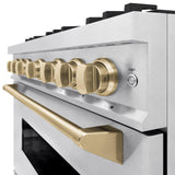 ZLINE Autograph Edition 36 in. 5.2 cu. ft. Classic Dual Fuel Range with 6 Burner Gas Cooktop and Electric Convection Oven in DuraSnow' Stainless Steel with Champagne Bronze Accents (CDRSZ-36-CB)