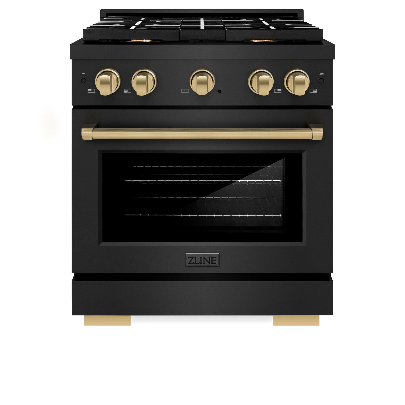 ZLINE Autograph Edition 30 in. 4.2 cu. ft. 4 Burner Gas Range with Convection Gas Oven in Black Stainless Steel and Champagne Bronze Accents (SGRBZ-30-CB)