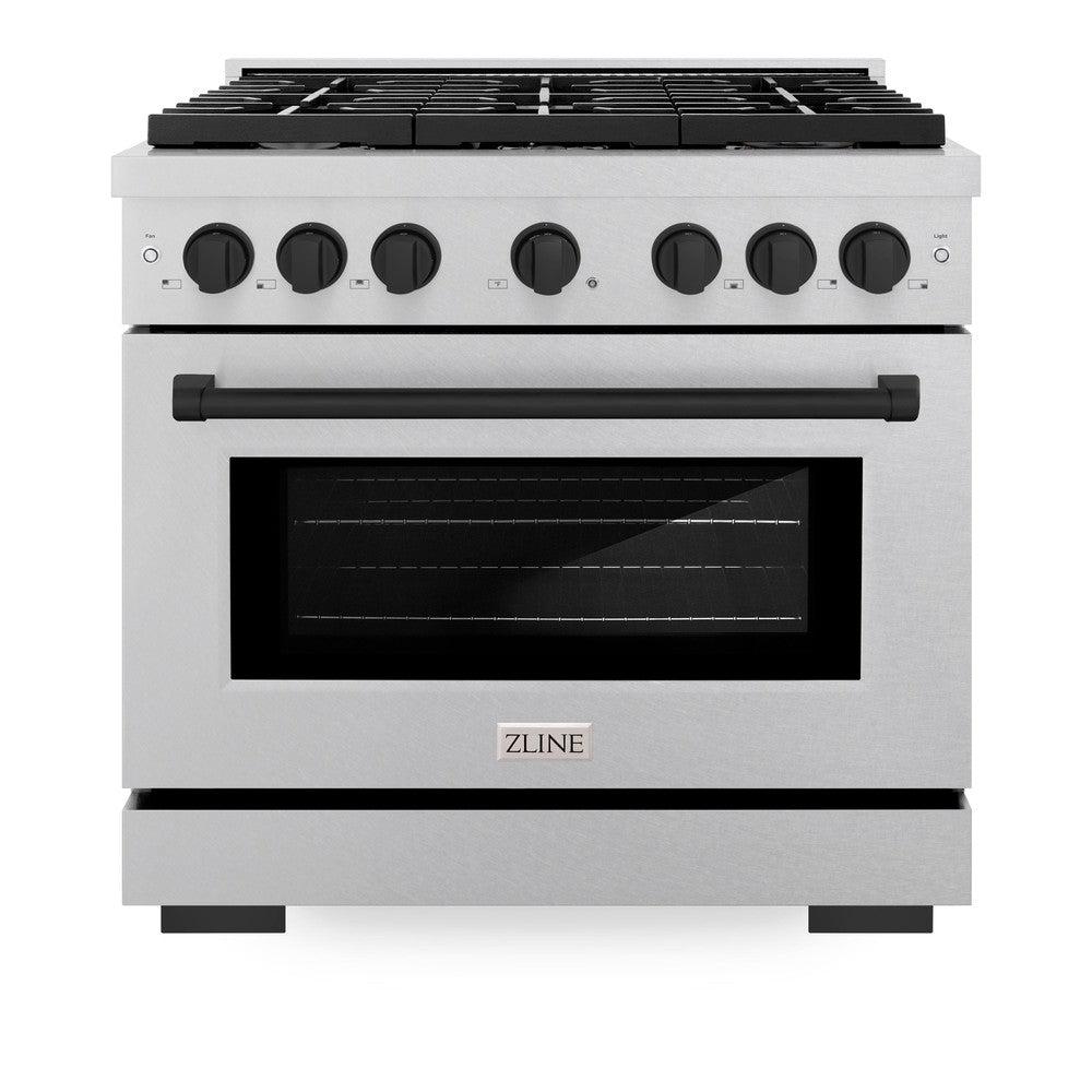 ZLINE Autograph Edition 36 in. 5.2 cu. ft. Paramount Dual Fuel Range with 6 Burner Gas Cooktop and Electric Convection Oven in DuraSnow' Stainless Steel with Matte Black Accents (SDRSZ-36-MB)